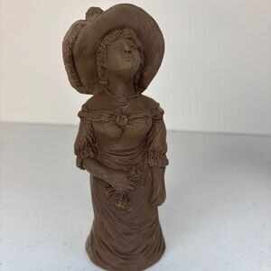 Victorian Lady With Hat Fancy Unfinished Pecan Shell Resin Collectible Figurine